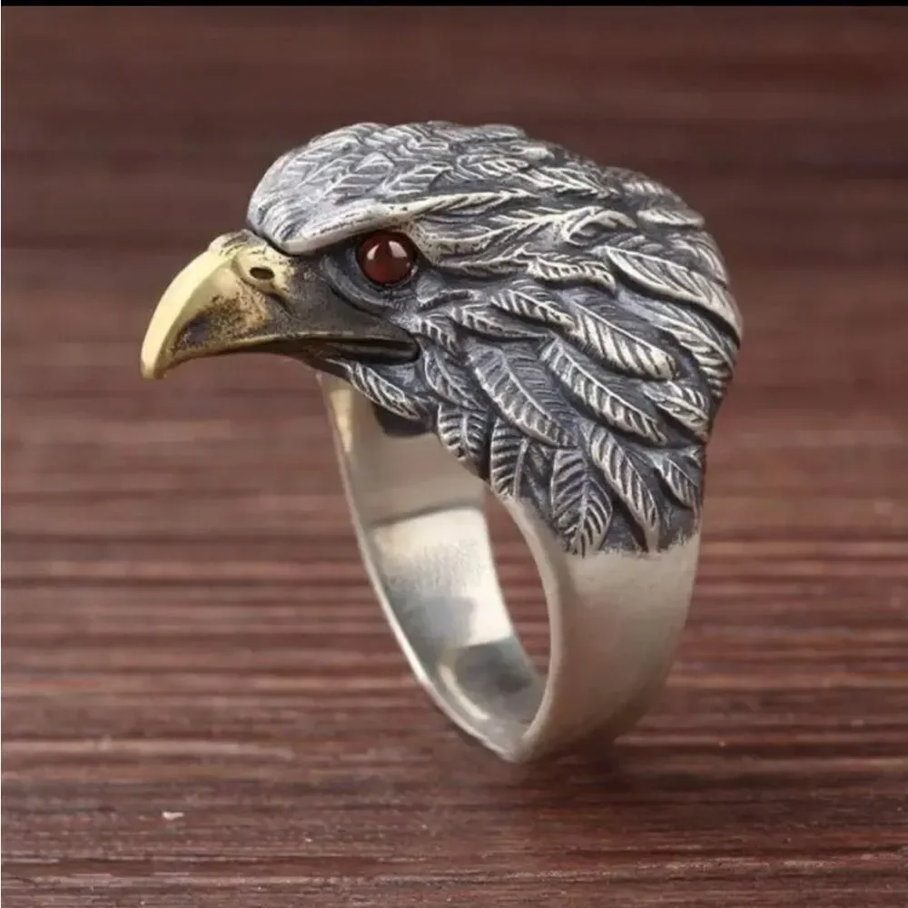 MENS CARVED EAGLE HEAD RING‎